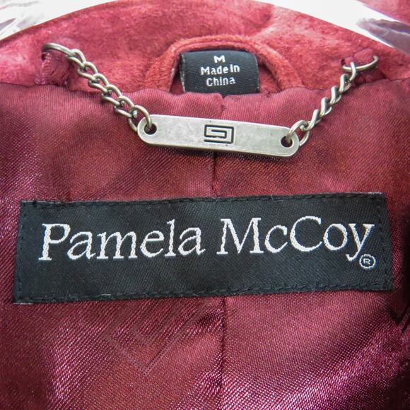 Pamela McCoy 1990s Vintage Leather Jacket Burgundy Suede Leather Jacket Medium - Picture 5 of 8